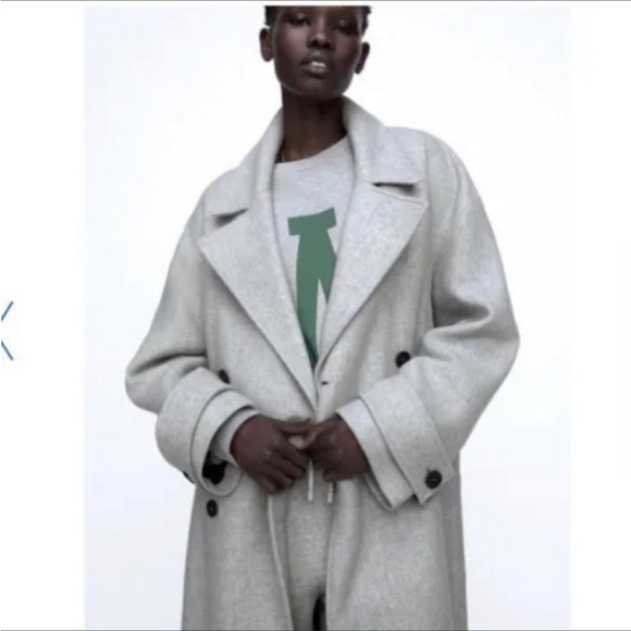 ZARA NWT light Gray Oversized Oversized Italian Manteco Wool Blend Coat XS - Picture 3 of 14